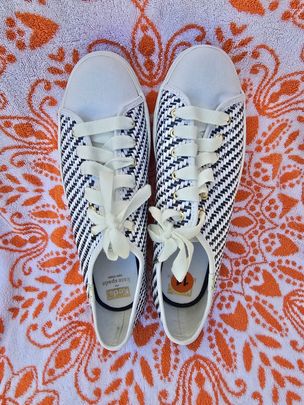 Brand New Keds X Kate Spade Blue & White Houndstooth Sneakers Size 11